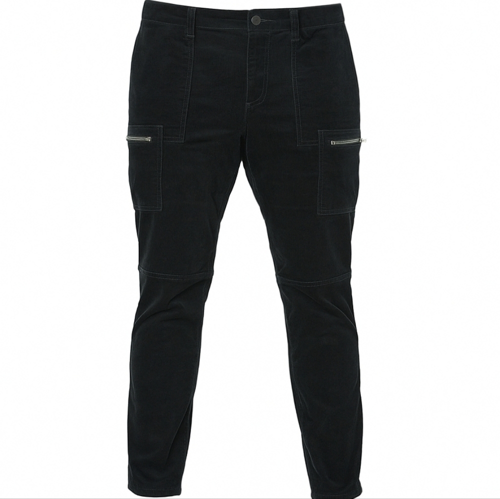 Loft Black Velvet Cargo Pants Size 12P /36in Waist 29in Inseam 42in Hip